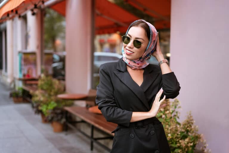 woman wearing silk scarf