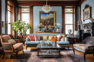 living room decorated with antique furniture